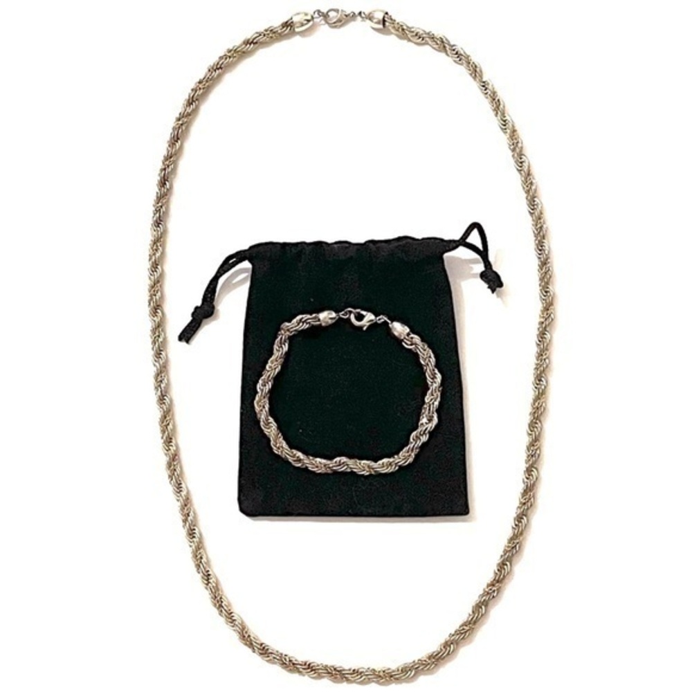 4MM Silver/Gold Rope Necklace & Bracelet Set!